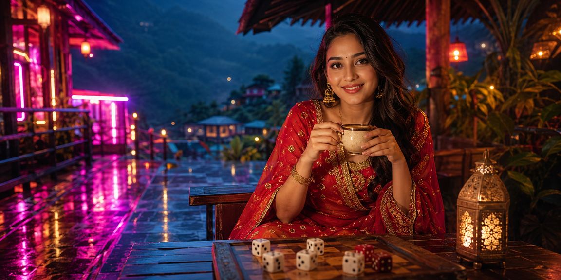 নিয়ন আলোতে বিকাশের ডাইস গেম খেলা